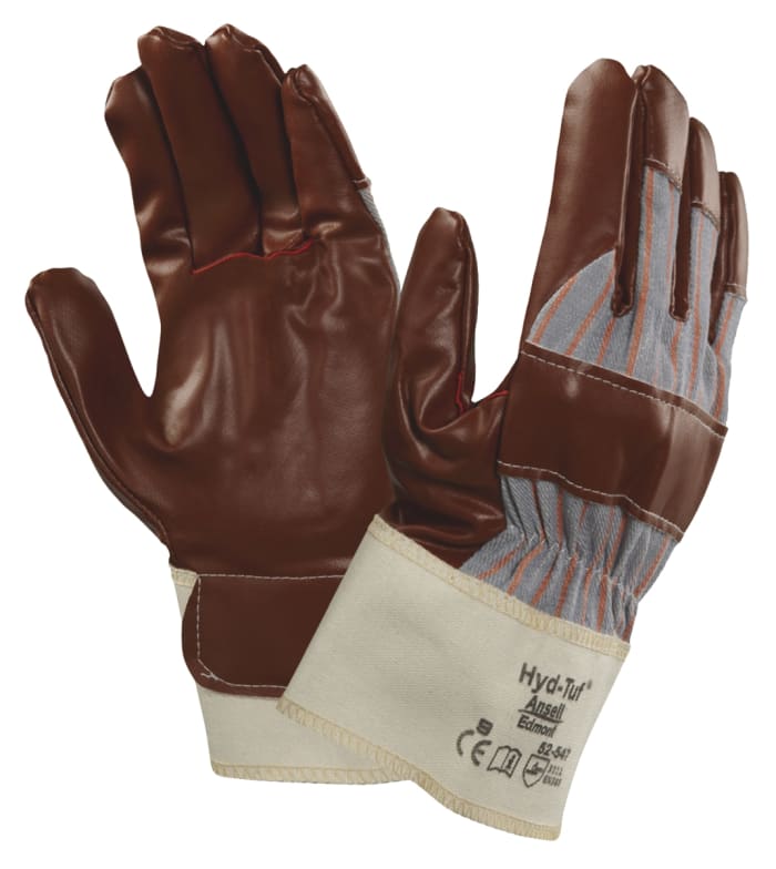 Ansell Hyd-Tuf Brown Cotton General Purpose Work Gloves, Size 9, Large, Nitrile Coating