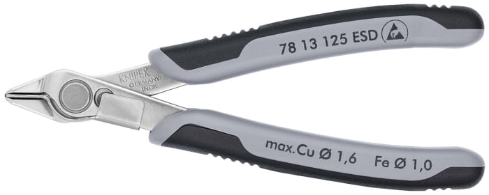 Alicate de corte diagonal de precisión Knipex, capacidad de corte 1.6mm, long. total 125 mm, , , ESD