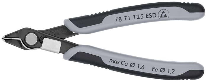 Alicate de corte diagonal de precisión Knipex, capacidad de corte 1.6mm, long. total 125 mm, , , ESD