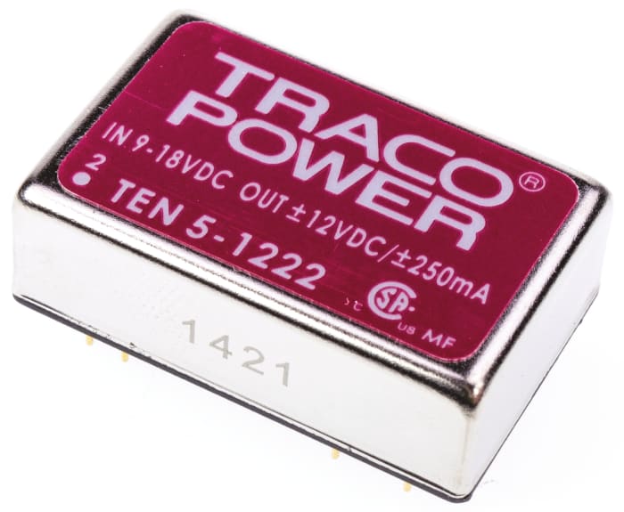TRACOPOWER TEN 5 DC-DC Converter, ±12V dc/ ±250mA Output, 9 → 18 V dc Input, 6W, Through Hole, +85°C Max Temp