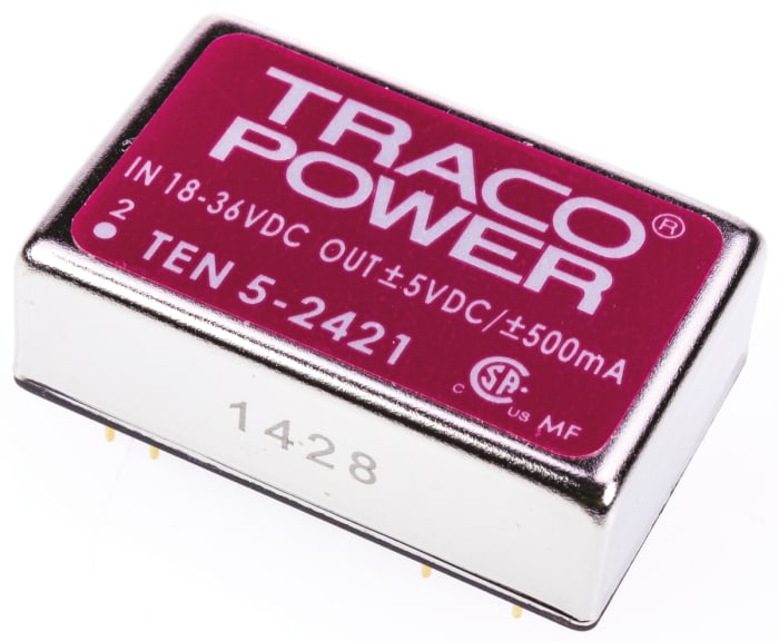 TRACOPOWER TEN 5 DC-DC Converter, ±5V dc/ ±500mA Output, 18 → 36 V dc Input, 6W, Through Hole, +85°C Max Temp