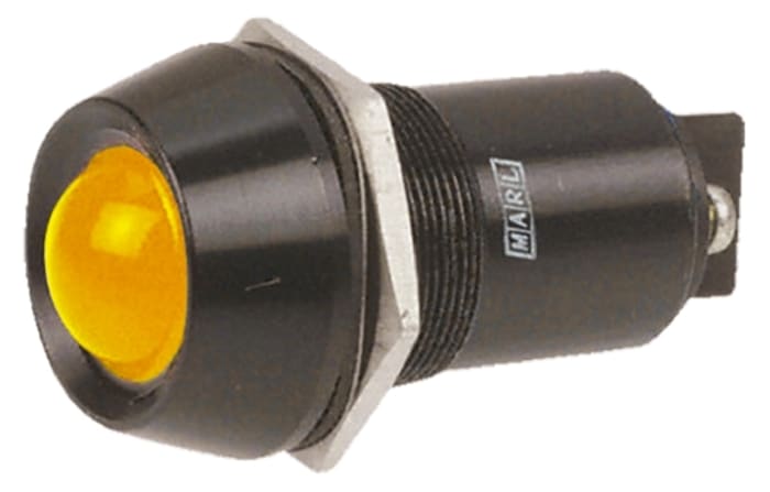 Indicador LED Marl, Amarillo, lente rebajada, marco Negro, Ø montaje 25.4mm, 110V ac, 19mA