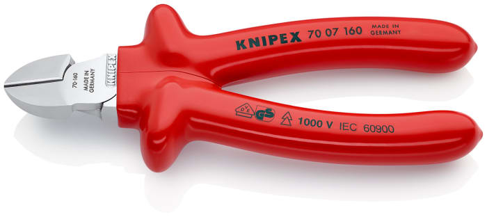 Alicate de corte diagonal Knipex, capacidad de corte 4mm, long. total 160 mm, aprobado VDE
