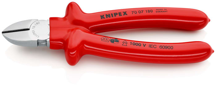 Alicates de corte lateral Knipex, capacidad de corte 4mm, long. total 180 mm, aprobado VDE