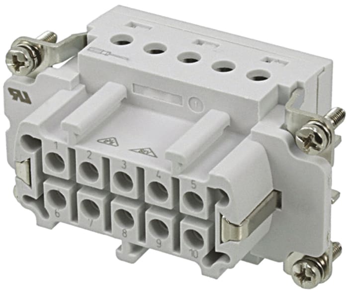 TE Connectivity Heavy Duty Power Connector Insert, 16A, Female, HE Series, 10 Contacts