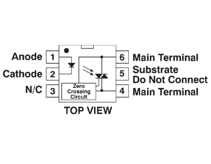 Optoacoplador Isocom de 1 canal, Viso= 5.3 kV ac, OUT. Triac, mont. pasante, encapsulado PDIP-W, 6 pines