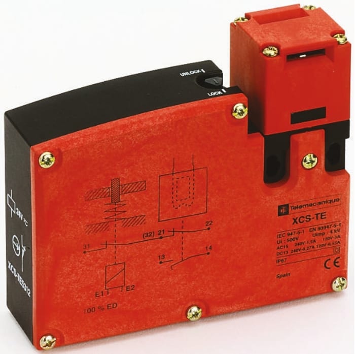 Interruptor de bloqueo por solenoide Telemecanique Sensors Preventa XCS-TE, 120V ac, Alimentar para desbloquear, IP67