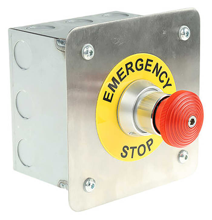 Craig & Derricott Stay Put Control Station Switch - SPDT, Stainless Steel, 9 Cutouts, Red, Emergency Stop, IP65