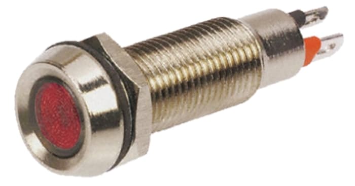 Marl Red Panel Mount Indicator, 12V dc, 8.1mm Mounting Hole Size, Solder Tab Termination, IP67