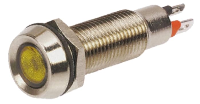Marl Yellow Panel Mount Indicator, 24V dc, 8.1mm Mounting Hole Size, Solder Tab Termination, IP67