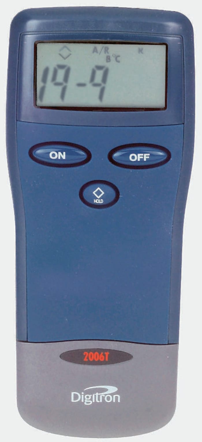Digitron 2006T Wired Digital Thermometer for Multipurpose Use, Type T Thermocouple Probe, 1 Input(s), +400°C Max, ±0.2