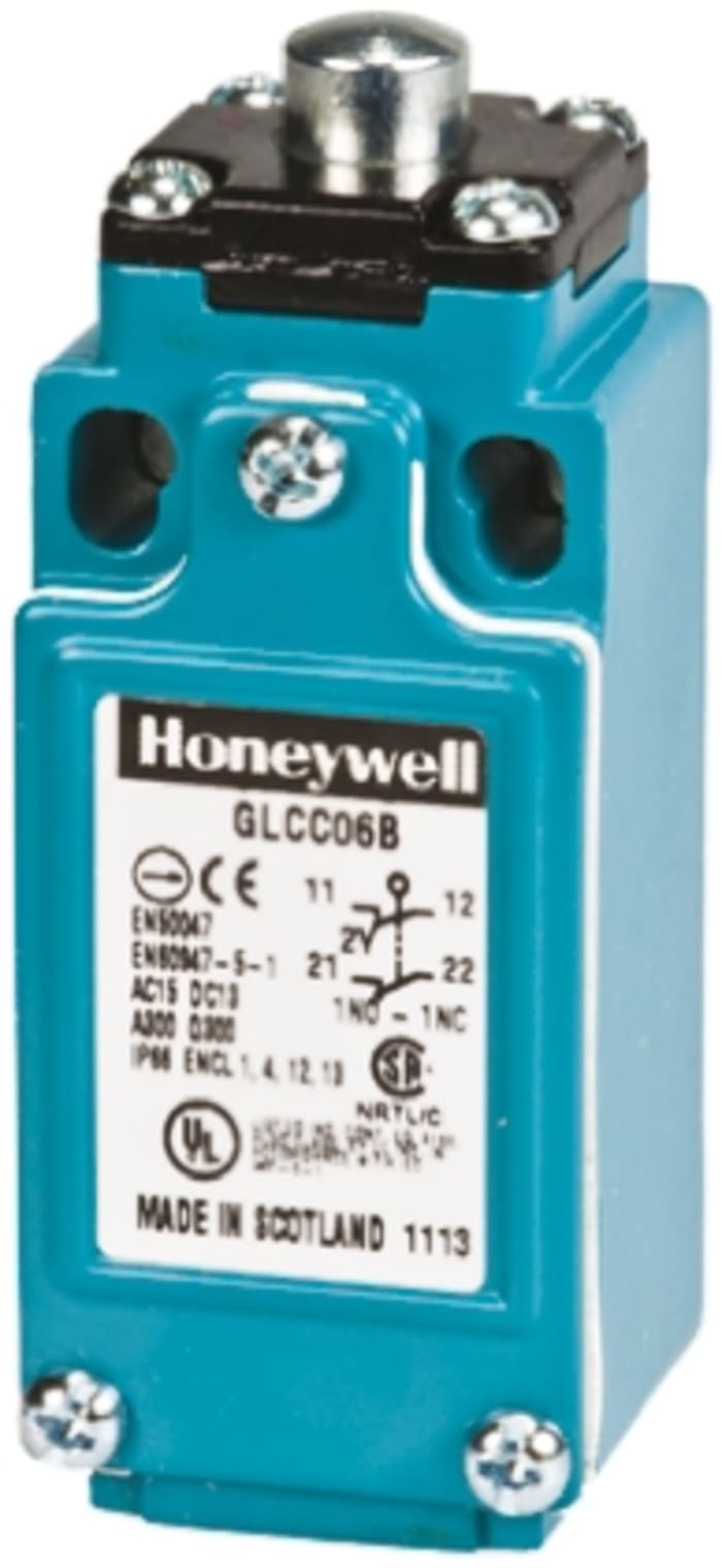 Honeywell GLC Series Plunger Limit Switch, 2NC, IP66, DPST 2NC, Die Cast Zinc Housing, 300V ac Max, 10A Max