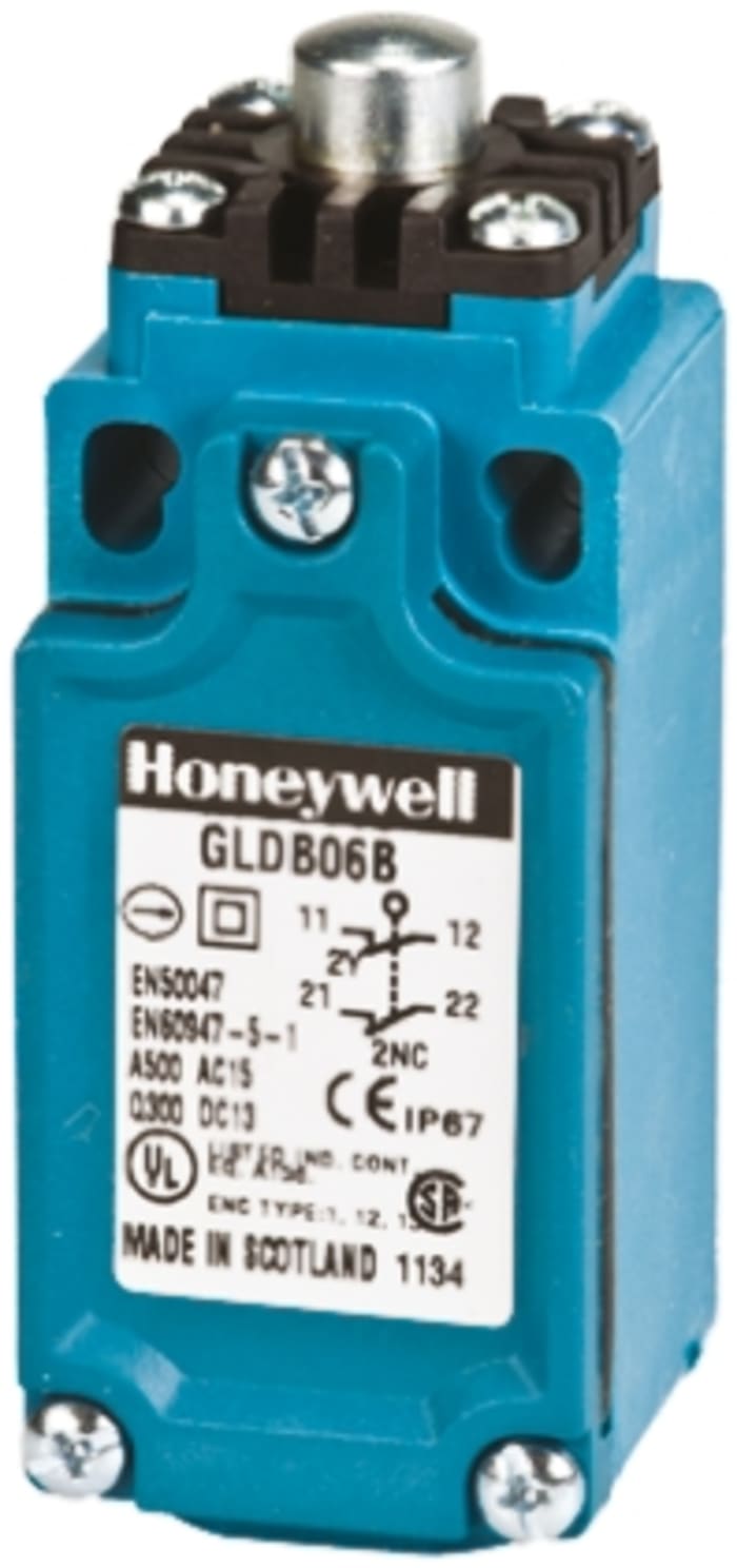 Honeywell GLD Series Plunger Limit Switch, 2NC, IP66, DPST 2NC, Thermoplastic Housing, 300V ac Max, 10A Max