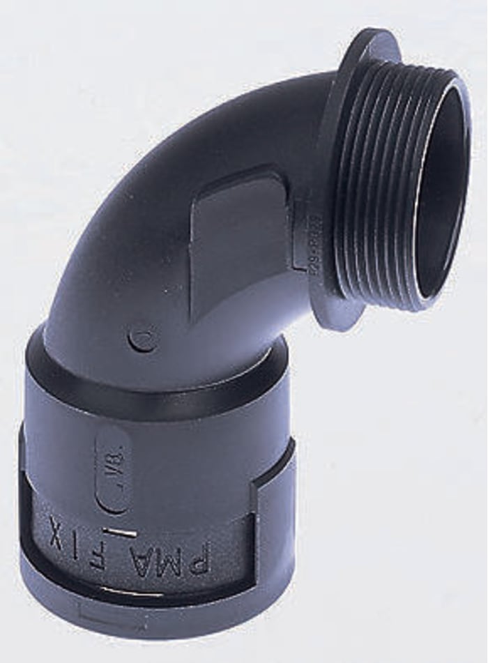 PMA 90° Curved Elbow, Cable Conduit Fitting, 36mm Nominal Size, PG36, PA 6, Black IP66 rating