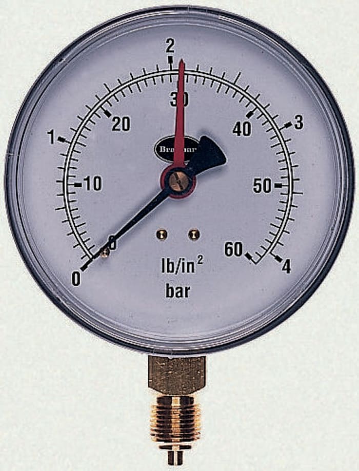 Brannan Analogue Pressure Gauge 6bar Bottom Entry 100mm Outside Diameter, With RS Calibration