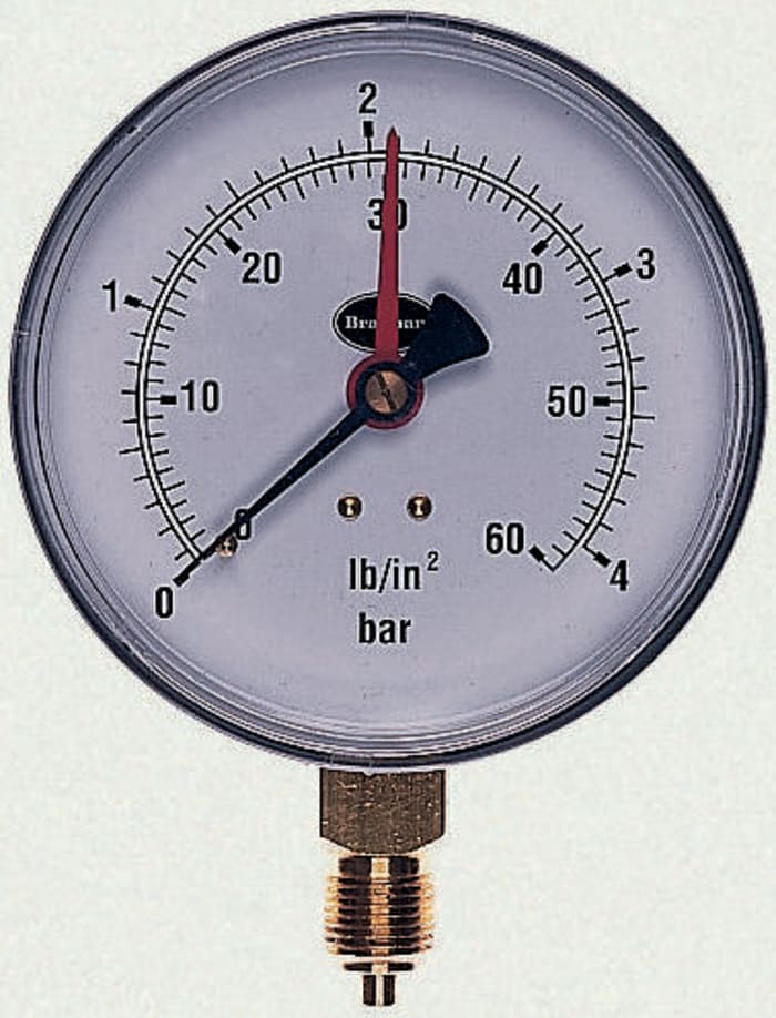 Brannan G 3/8 Analogue Pressure Gauge 2.5bar Bottom Entry 100mm Outside Diameter