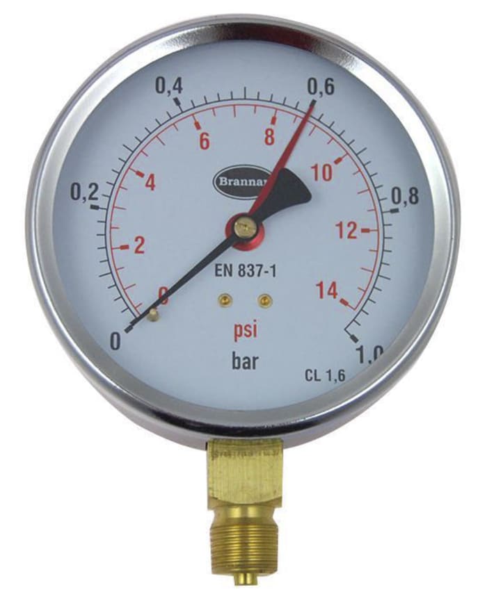 Brannan G 3/8 Analogue Pressure Gauge 1bar Bottom Entry 100mm Outside Diameter