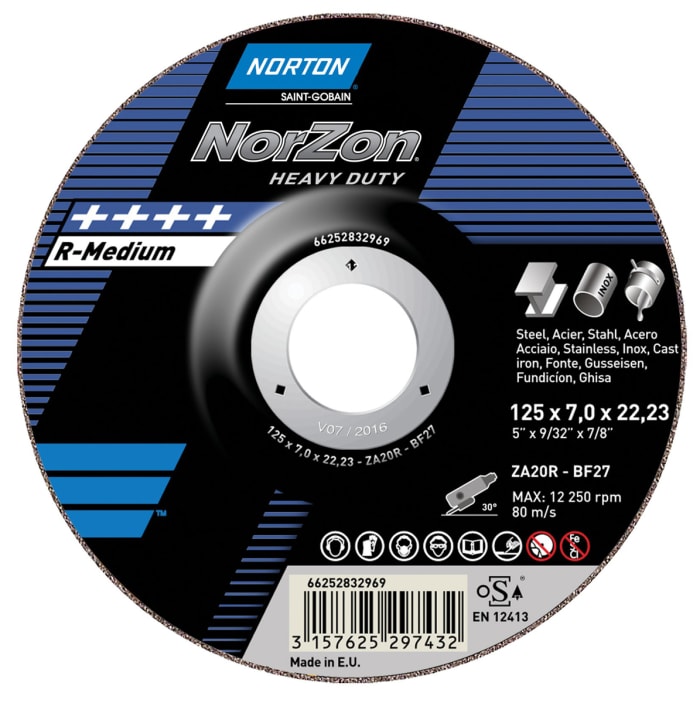 Norton Grinding Disc Zirconium Grinding Disc, 230mm x 7mm Thick, P24 Grit, 5 in pack