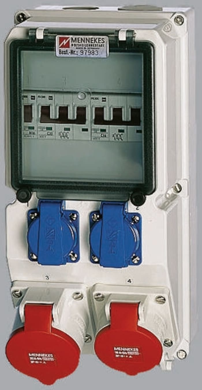Mennekes 32A 2P+E (2Schuko), 5P (2CEE Form) Pole, 4 Gang Combi Unit, IP44