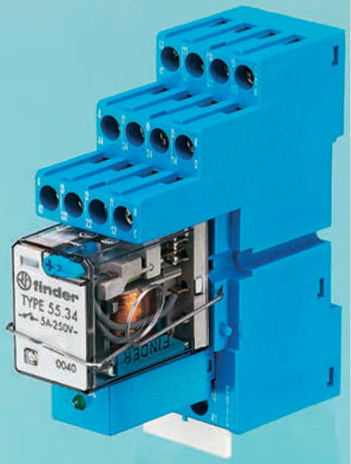 Finder 58 Series Interface Relay, DIN Rail Mount, 110V ac Coil, 4PDT, 4-Pole, 7A Load
