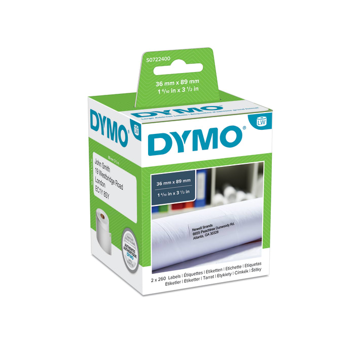 Dymo White Black Print Label Roll, 89mm Width, 36mm Height, 260Per Roll Qty