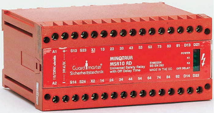 Minotaur MSR10RD Emniyet Rölesi, 8 Güvenlik Kontağı, 1 Yardımcı Kontak, Çift Kanallı, 24 V ac/dc