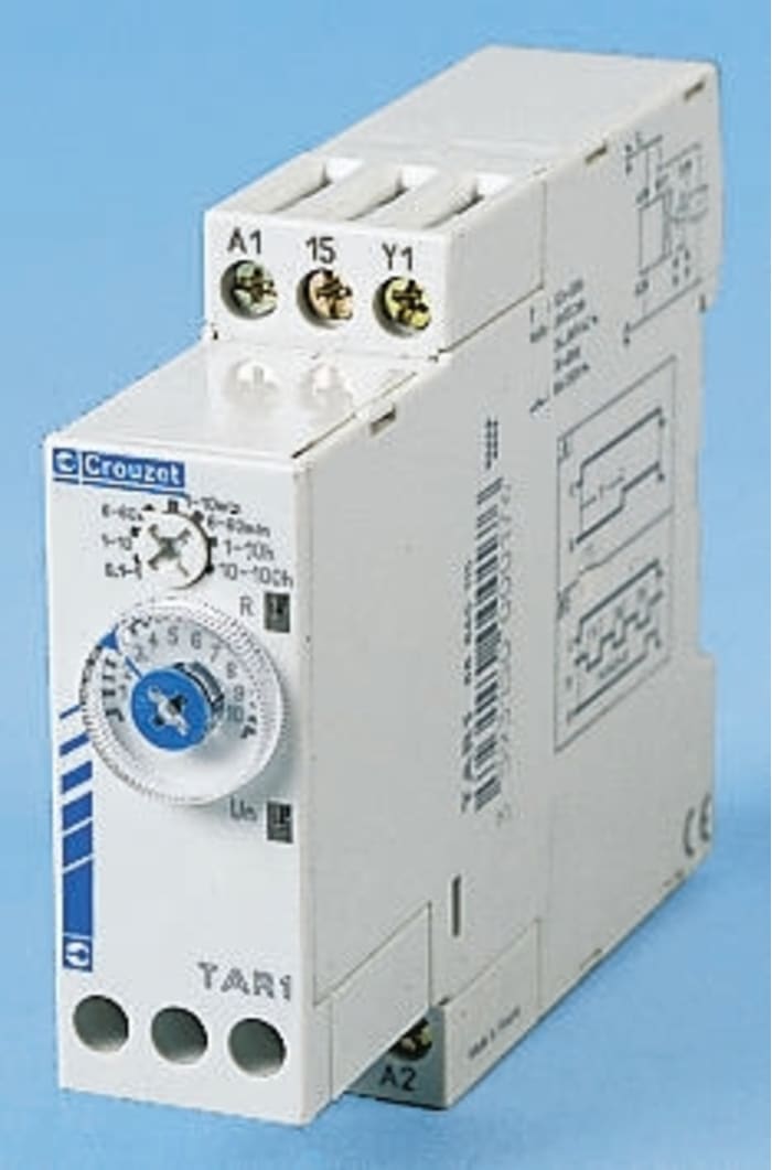 Relais temporisé Crouzet, 24 → 240 V ac, 24V c.c., Rail DIN, 1 contact