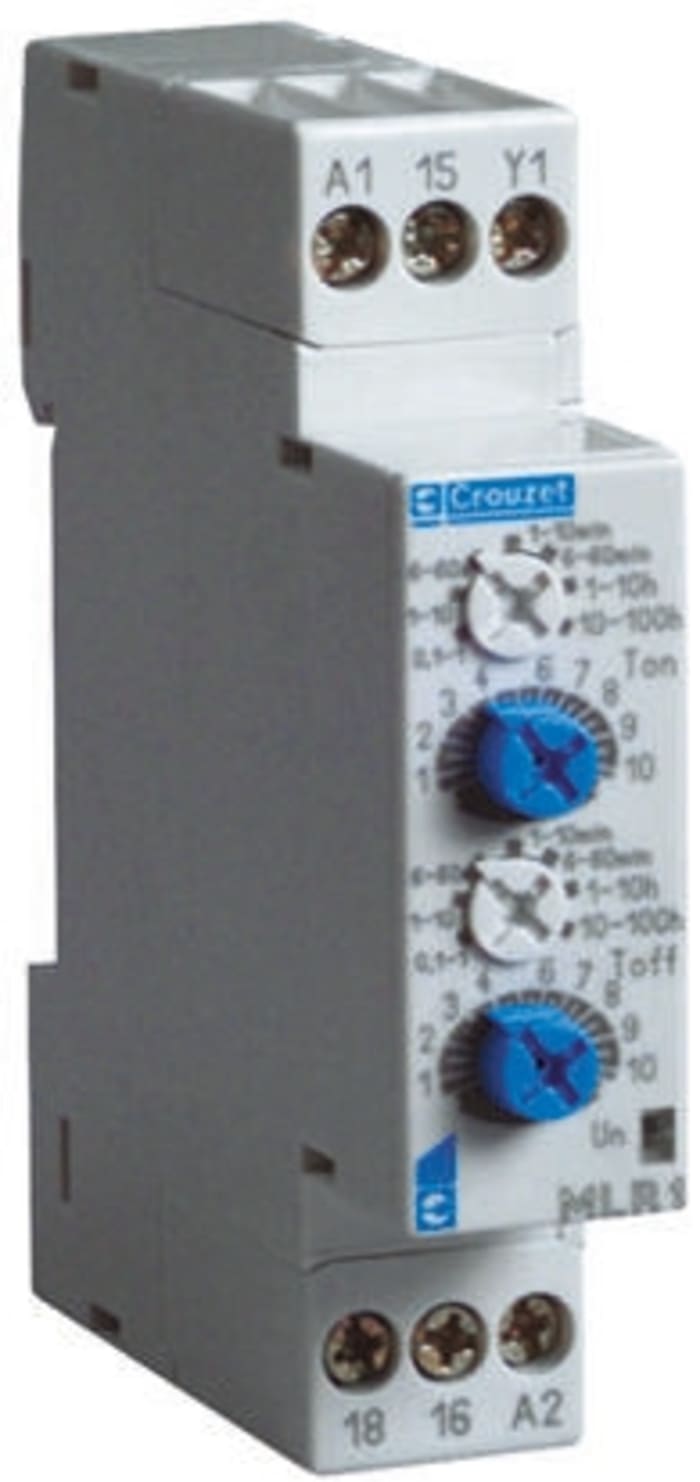 Relais temporisé Crouzet, 24 → 240 V ac, 24V c.c., Rail DIN, 1 contact