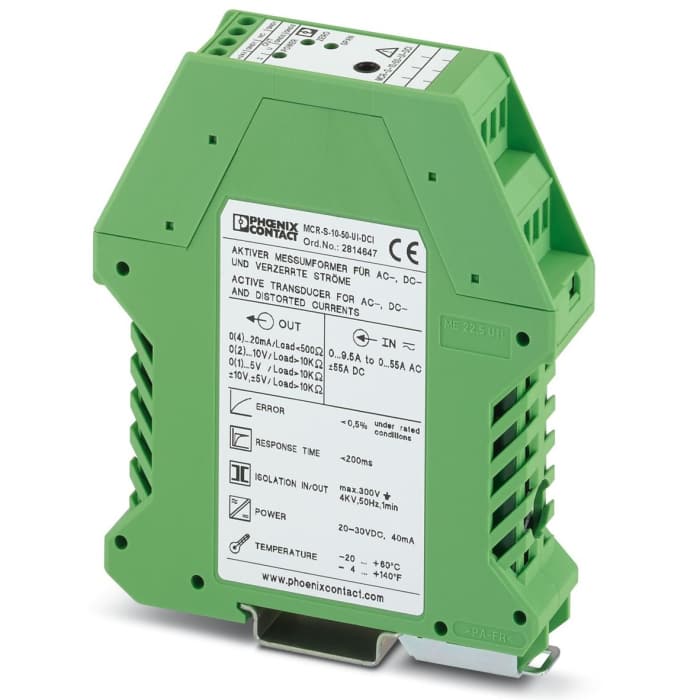 Phoenix Contact MCR-S10 Series Current Measuring Transducer, Current Input, Current Output, 20 → 30V dc Supply