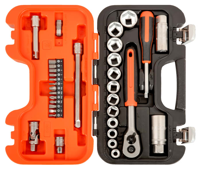 S330 Bahco Bahco 34Piece Metric 1/4 in; 3/8 in Standard Socket/Bit Set with Ratchet, 6 point