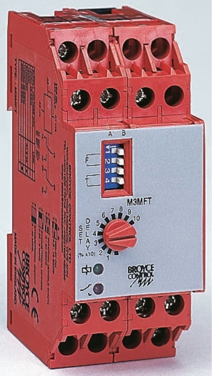 Broyce Control DIN Rail Mount Time Delay Relay, 24V ac, 2-Contact, 0.25 → 60 min, 0.5 → 60s, DPDT