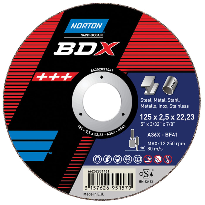 Norton Cutting Disc Aluminium Oxide Cutting Disc, 180mm x 3.2mm Thick, P24 Grit, 5 in pack