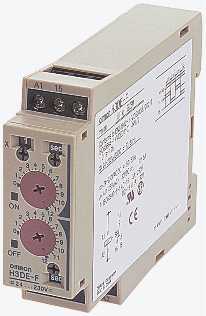 Omron DIN Rail Mount Time Delay Relay, 24 → 230V ac/dc, 1-Contact, 0.1 s → 12h