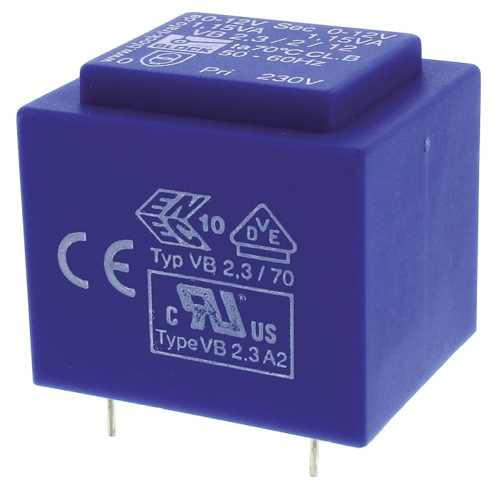 Block 12V ac 2 Output Through Hole PCB Transformer, 2.3VA