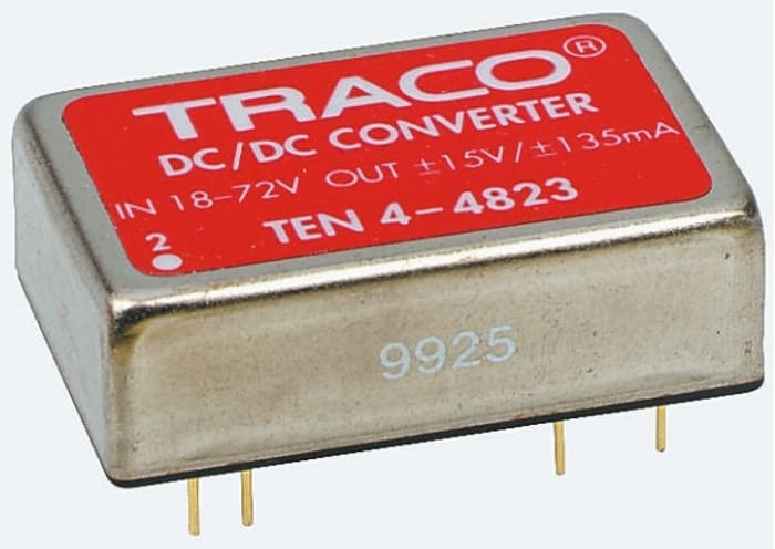TRACOPOWER TEN 4 DC-DC Converter, ±12V dc/ ±165mA Output, 18 → 72 V dc Input, 4W, Through Hole, +75°C Max Temp