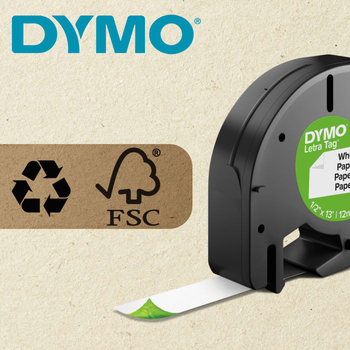 Dymo Black on White Label Printer Tape, 12 mm Width, 4 m Length for Dymo Letratag LT100H, Dymo Letratag LT100T