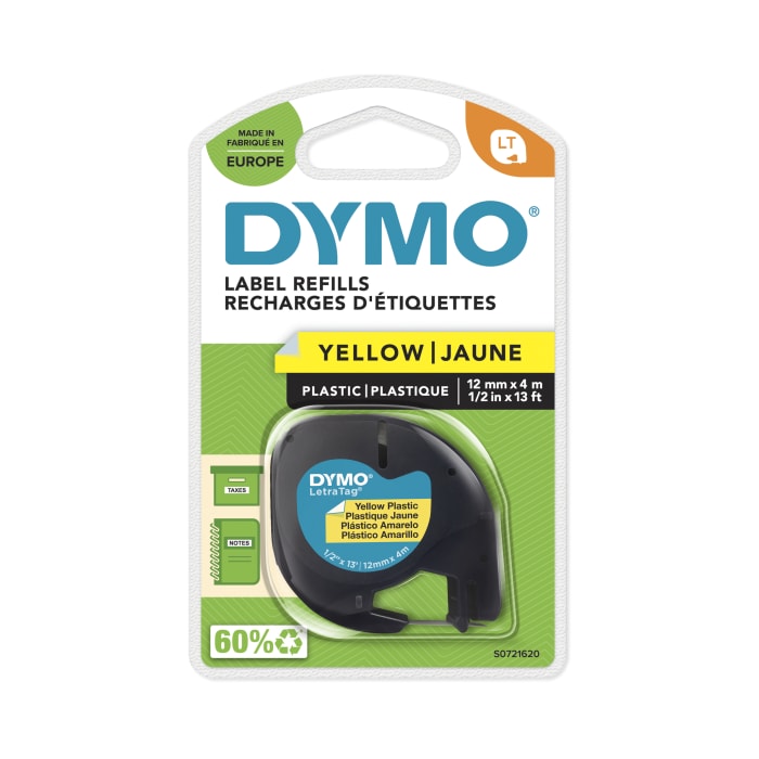 Dymo Black on Yellow Label Printer Tape, 4 m Length, 12 mm Width