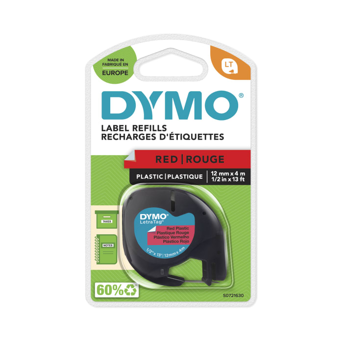 Plastic black on red letratag label tape