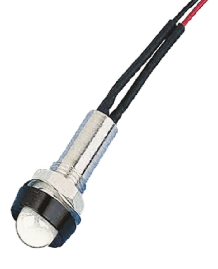 Indicador LED Oxley, Blanco, lente prominente, marco Negro, Ø montaje 8mm, 12V, 15mA, IP68