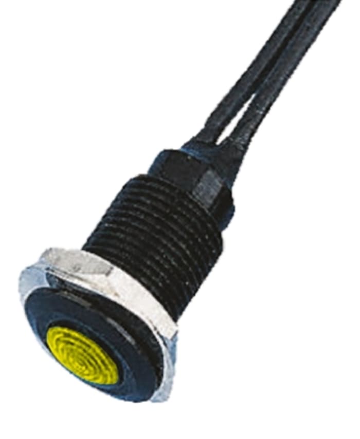 Oxley Yellow Panel Mount Indicator, 12V ac, 10.2mm Mounting Hole Size, Lead Wires Termination, IP66