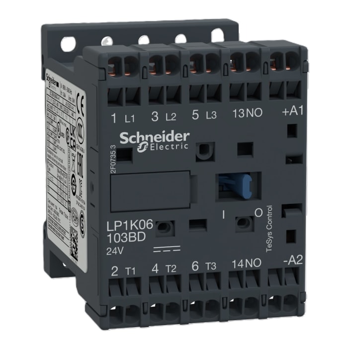 Schneider Electric TeSys K LP1K Contactor, 24 V dc Coil, 3-Pole, 6 A, 3 kW, 3NO, 690 V ac