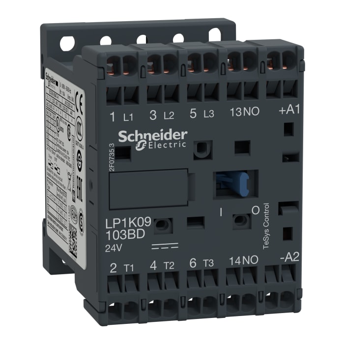 Contacteur Schneider Electric série LP1K, 3 pôles , 3NO, 9 A, 24 V c.c., 4 kW