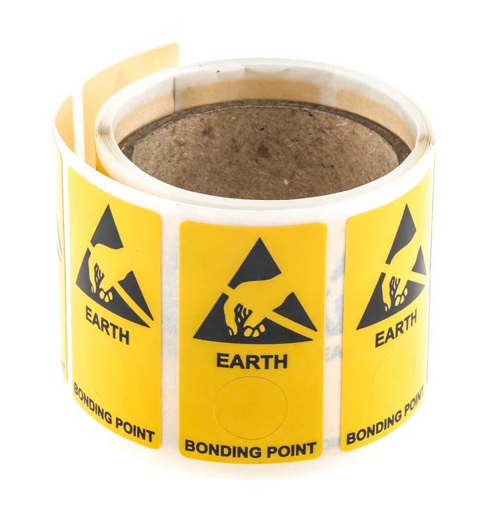 RS PRO Siyah/Sarı Antistatik ESD Uyarı Etiketi Vinil, 300 mm x 150mm " Earth Bonding Point "