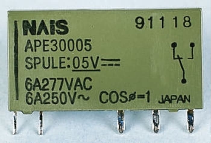Panasonic PCB Mount Non-Latching Relay, 12V dc Coil, 6A Switching Current, SPDT
