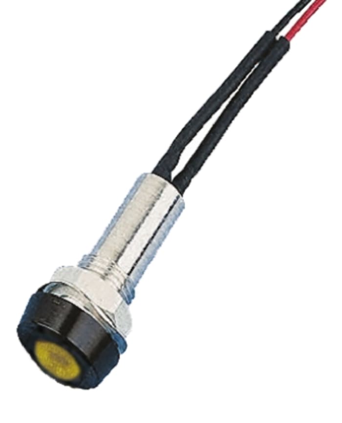 Oxley Yellow Panel Mount Indicator, 24V, 8mm Mounting Hole Size, Lead Wires Termination, IP67