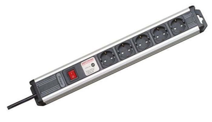 Type F - German Schuko 5 Gang Distribution Unit, 1.4m Cable, 250 V ac, Surge Protected
