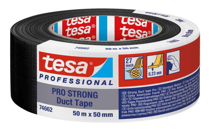 Ruban adhésif Tesa 74662, 50m x 50mm, Film PE avec filaments PET, 8 N/cm, Noir