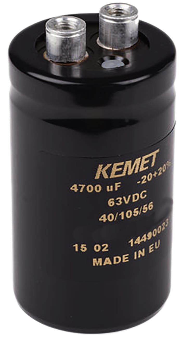 KEMET Alüminyum Elektrolitik Kondansatör 4700μF 100V dc Ç: 36mm, Paket/Kasa: Kasa - Vida Terminalleri, Radyal