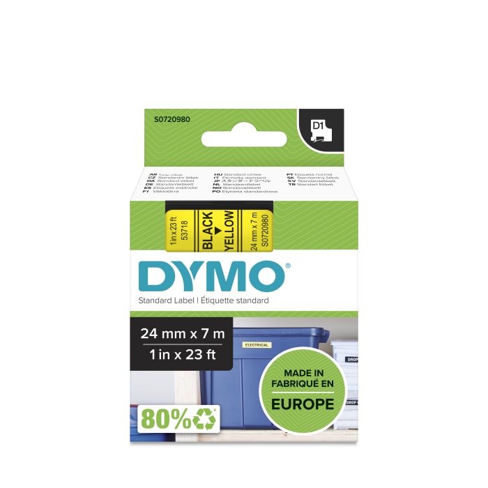 Dymo Black on Yellow Label Printer Tape, 7 m Length, 24 mm Width