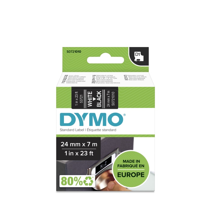 Dymo White on Black Label Printer Tape, 7 m Length, 24 mm Width
